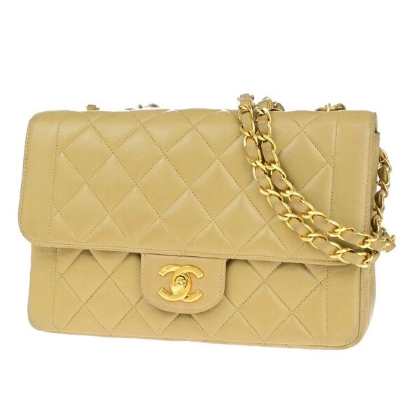 CHANEL CC Logo Matelasse Chain Shoulder Bag Leather Beige GHW Vintage - Picture 1 of 14